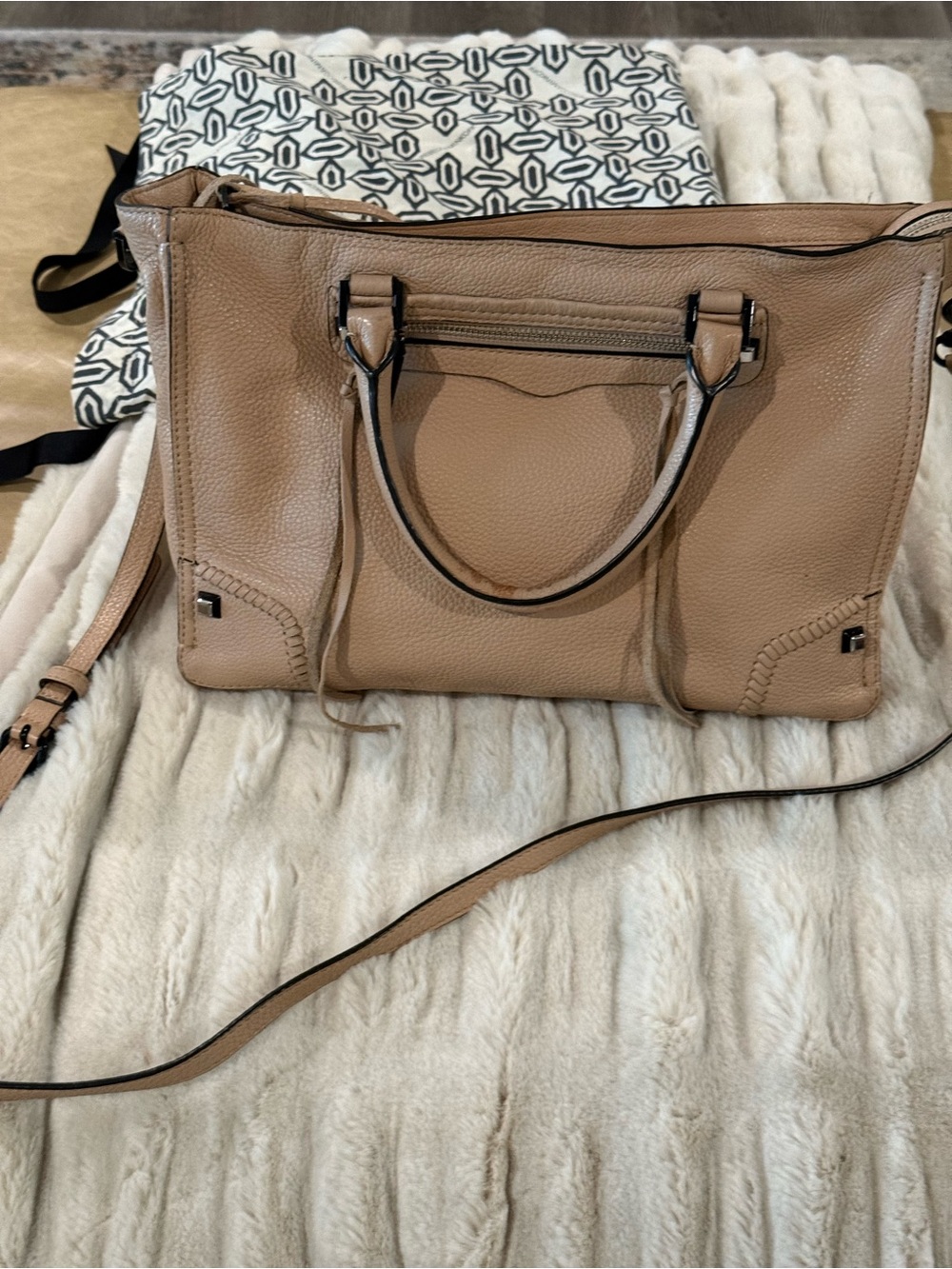 Rebecca Minkoff Pebbled Leather Shoulder Tote in Light Taupe